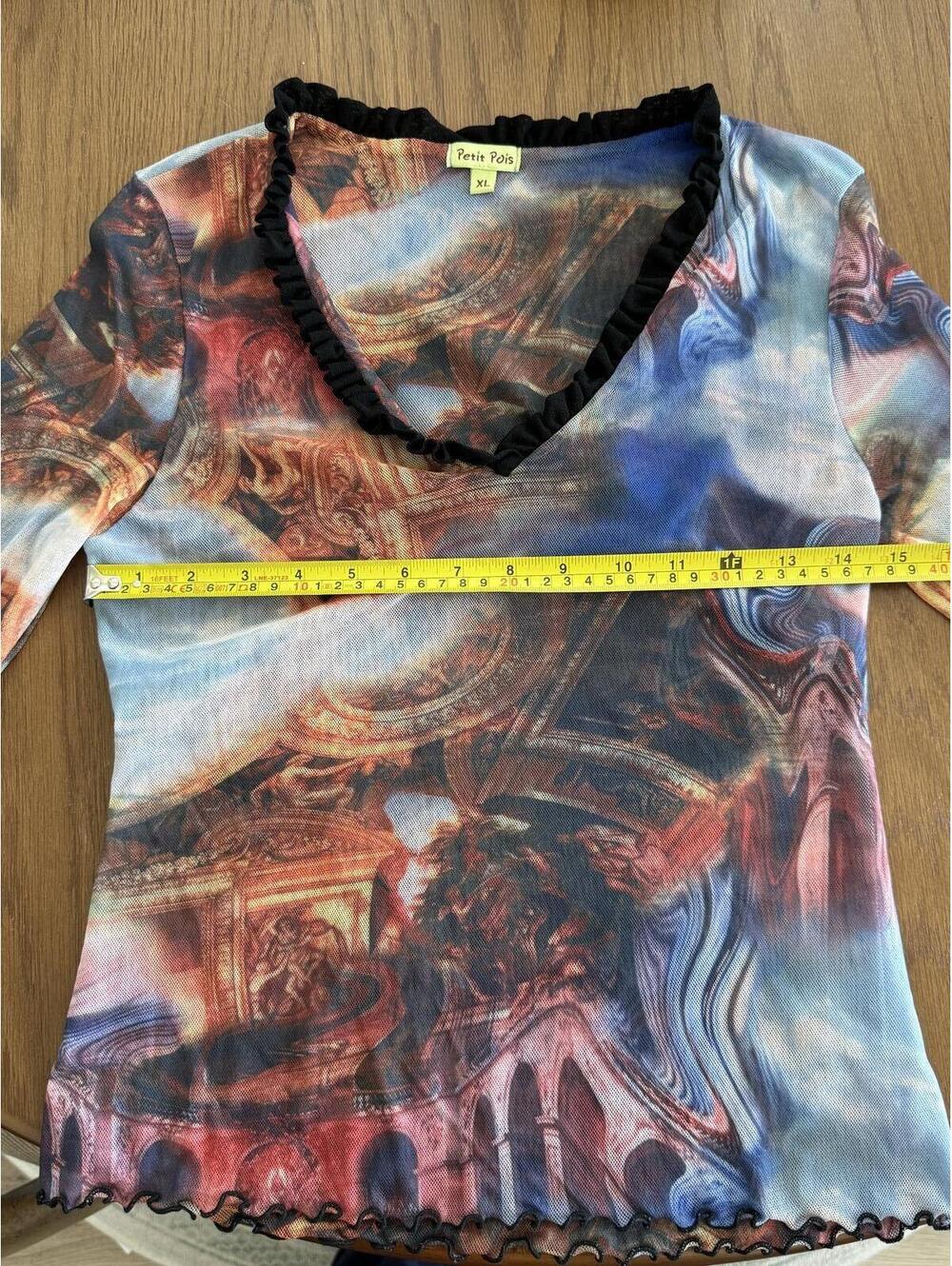 Petit Pois by Viviana G Y2K XL Sheer Mesh Long Sleeve Top Abstract Print - Picture 7 of 9